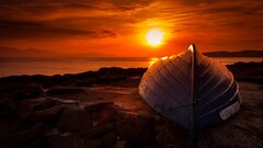 beach red sun boat sky sunlight