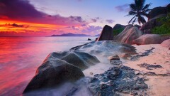 beach sunset Sea sky sunlight coast Seychelles