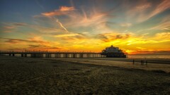 beach sunset sunlight sky pier