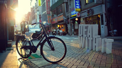 bicycle depth of field street cityscape sunlight Typography Asia