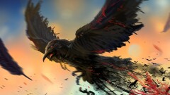 Birds chains artwork crow blood digital art fantasy art Animals
