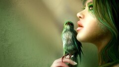 Birds Green fantasy girl Animals