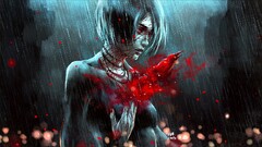 Birds red eyes blood NanFe fantasy art fantasy girl