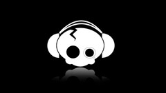 black Minimalism skull headphones Simple Background