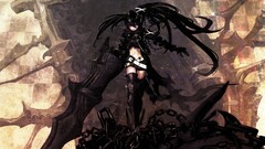 black rock shooter anime girls Anime dark hair purple eyes belly