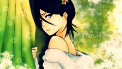 bleach kuchiki rukia Anime black hair blue eyes green background