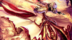 blonde short hair purple eyes gauntlets Anime