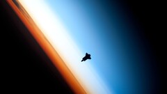 blue black orange Space spaceship space shuttle space art cyan