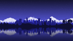 blue cityscape Stars silhouette sky artwork