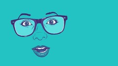 blue face glasses Minimalism artwork cyan cyan background eyes