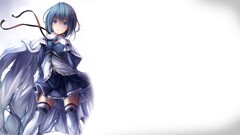 blue hair skirt crying ribbon