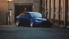blue Mitsubishi Mitsubishi Lancer Evo X jdm stance Car