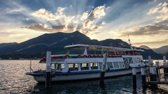 boat Lake Mountains landscape sky