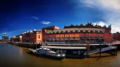 boat river hamburg cityscape