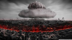 bombs City cityscape ruin Nuclear explosion selective coloring