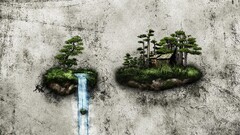 Bonsai nature artwork digital art Trees waterfall grunge