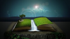 Books artwork landscape digital art sky nature sun water Plants