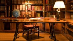 Books desk globes chair