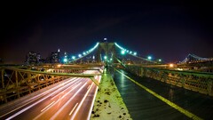 Bridge brooklyn bridge light trails night Manhattan USA