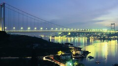 Bridge cityscape night lights long exposure
