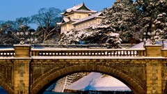 building Bridge winter asian architecture moon Japan