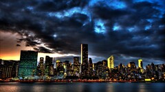 building dark lights sky cityscape new york city dusk overcast