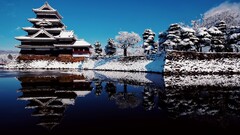 building Matsumoto Castle Japan winter reflection