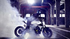 burnout motorcycle BMW vehicle smoke helmet indoors