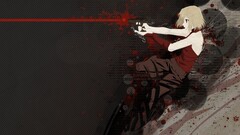 Canaan dark background short hair blonde gun Typography