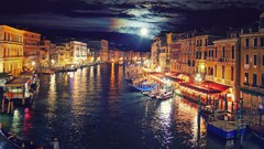 canal gondolas cityscape lights moon venice Italy Grand Canal