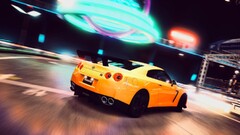 Car blurred Nissan nissan gt-r yellow cars cyan