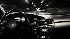 Car car interior vehicle steering wheel Ford monochrome