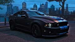 Car Ford mustang cyan black cars evening cityscape digital art
