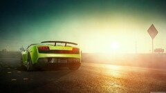 Car Lamborghini sunset green cars