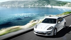 Car motion blur white cars Porsche Panamera