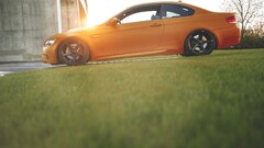 Car orange grass blurred sunset BMW BMW E92 BMW 3 Series