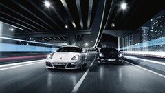 Car Porsche white cars black cars motion blur Porsche 987 road