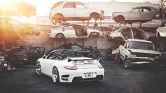 Car Porsche white cars porsche 997 porsche 911 Junkyard sunlight