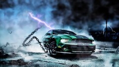 Car Sports Car chains Lightning green cars digital art vehicle