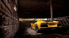 Car Sports Car coupe Lamborghini yellow cars barn