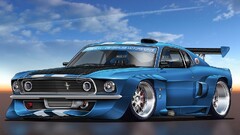 Car vehicle Ford mustang blue cars artwork