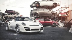Car white cars Porsche porsche 997 Junkyard porsche 911