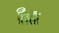 cassette ipod humor Minimalism Green green background bench