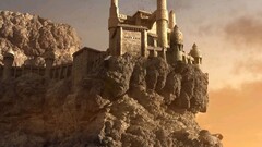 castle cliff Birds fantasy art