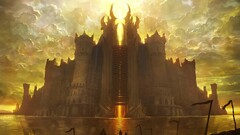 castle fantasy art sky frontal view