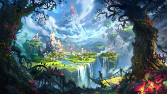 castle floating island fantasy art fantasy city waterfall Bridge