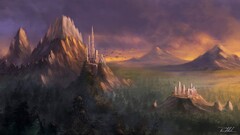 castle Mountains landscape forest fantasy art fantasy city
