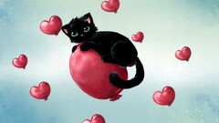 cats balloon black cats heart artwork Animals