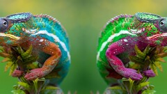chameleons Animals nature colorful green background camouflage