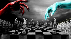 chess devil god digital art hands selective coloring red cyan